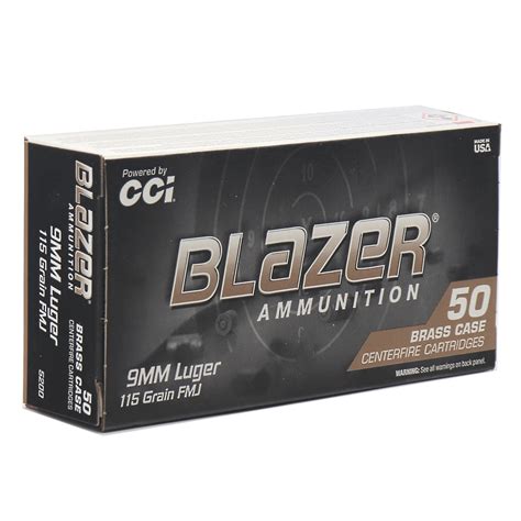 full metal jacket- 50 rounds per box|CCI Blazer Brass 9mm 115 Grain Full Metal Jacket .